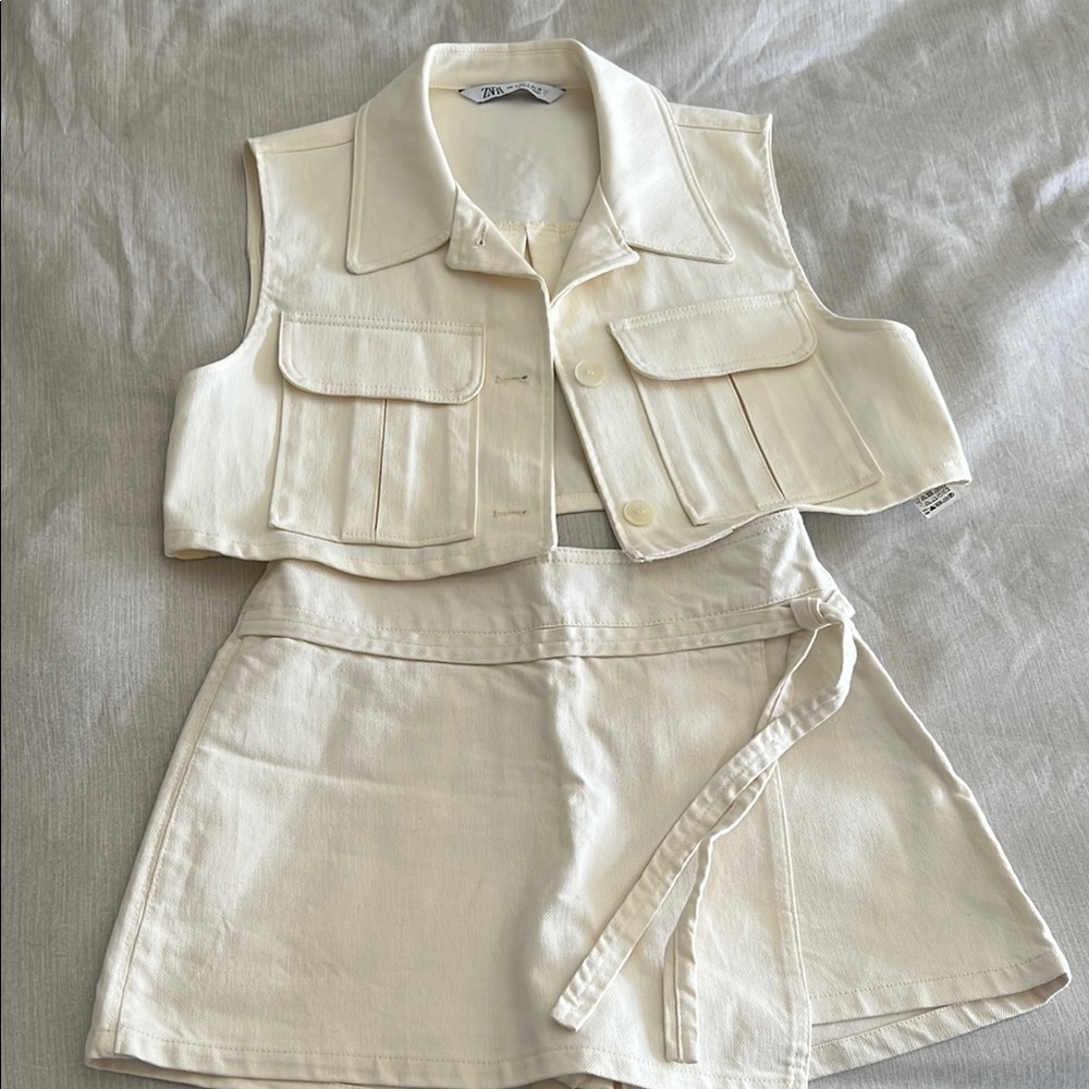 Zara Cream Vest and Skirt Set